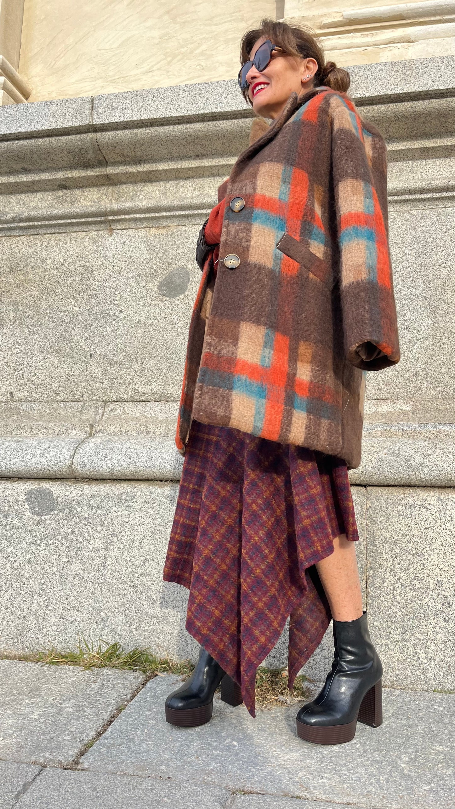 Falda midi Tartán Ciruela