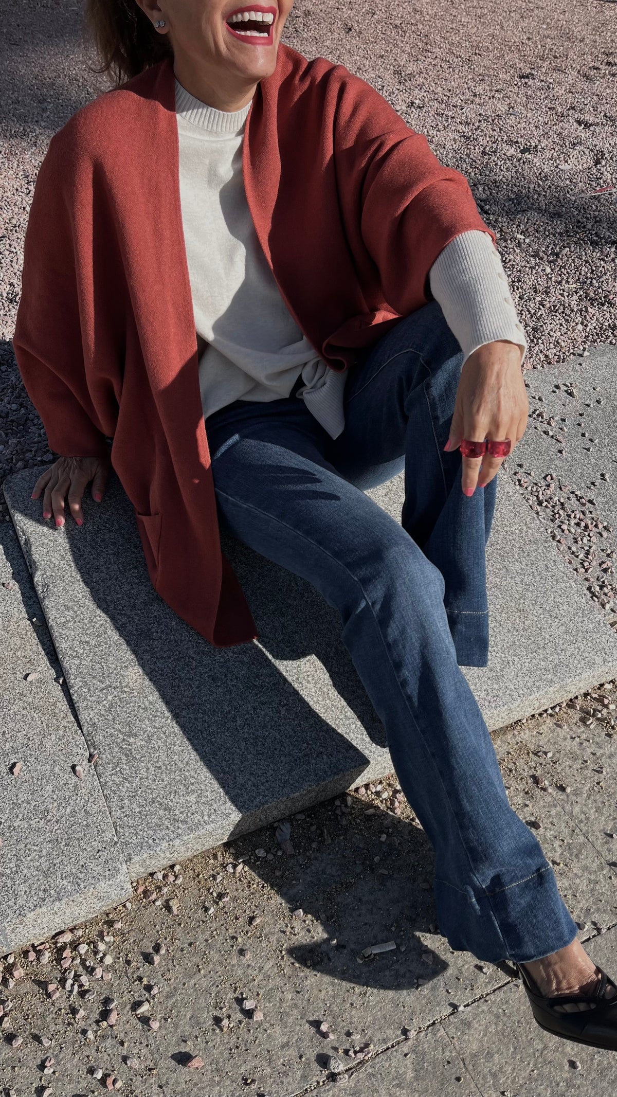 Chaqueta de punto con bolsillos – Teja