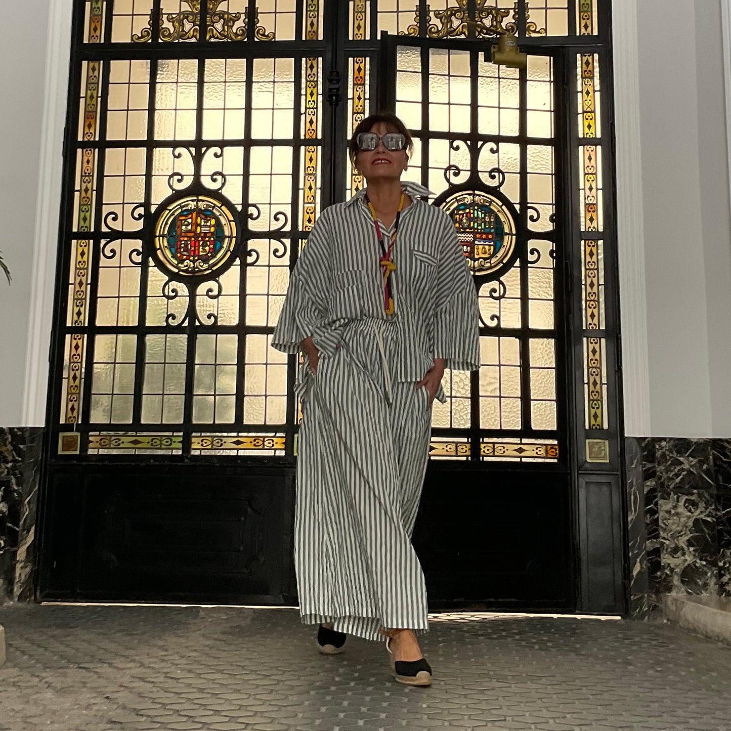 Conjunto rayas oversize efecto falda verde