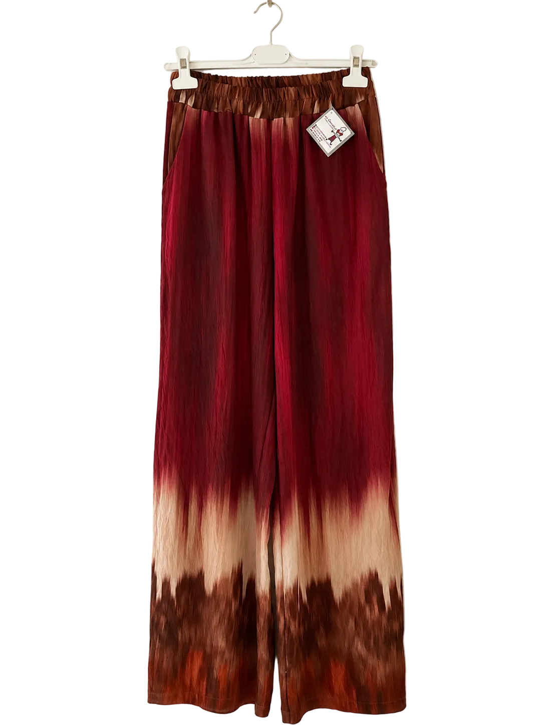 Pantalón fluido estampado tie-dye multicolor de mujer