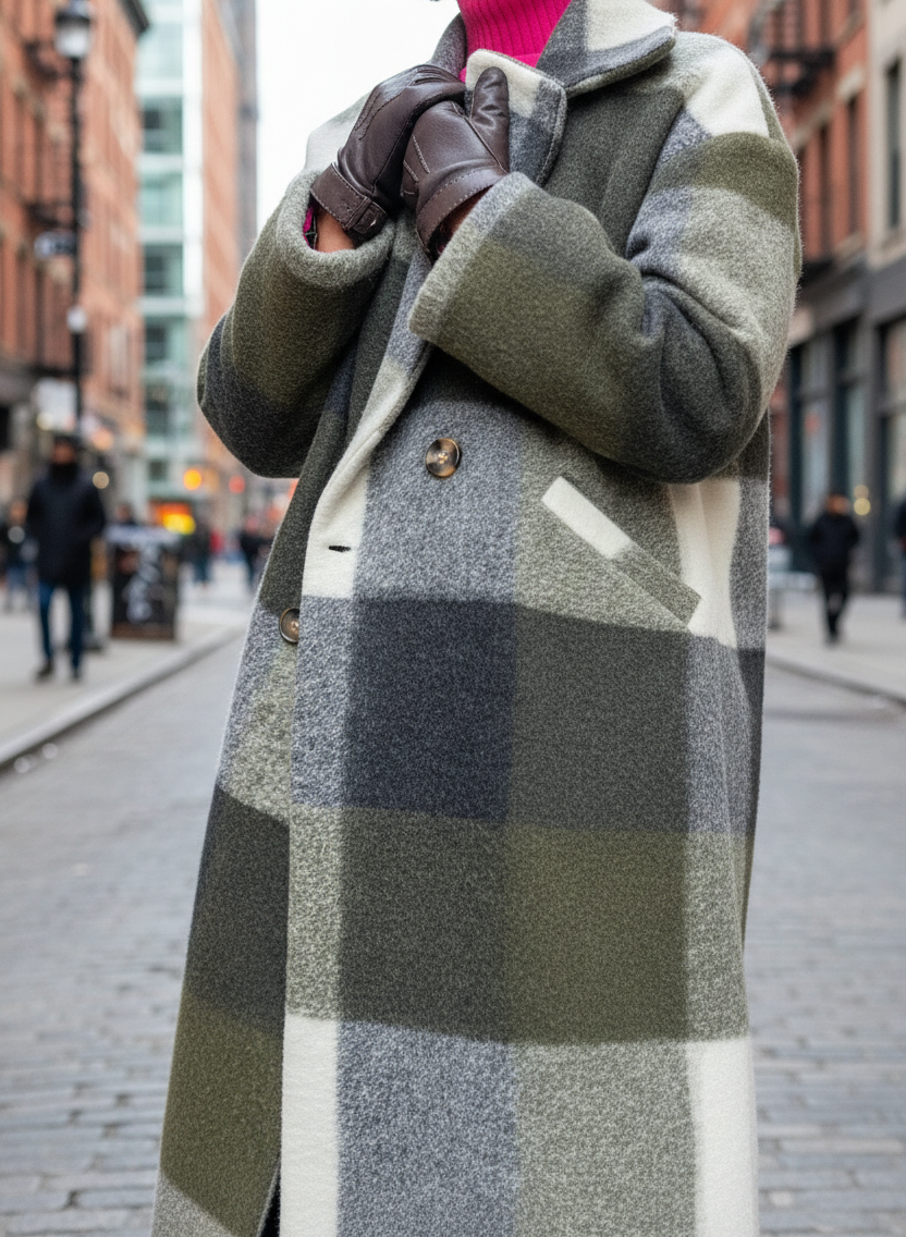 Abrigo de cuadros largo