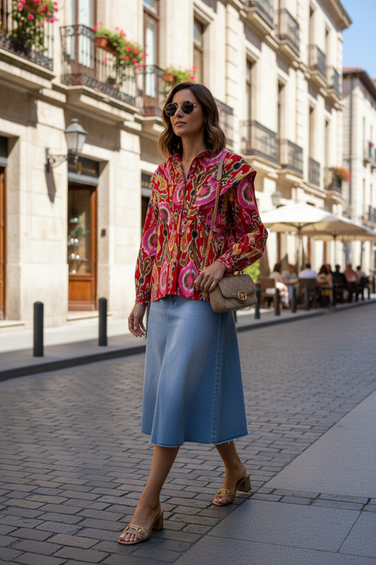 Camisa algodón tonos rojos mujer tendencia primavera verano