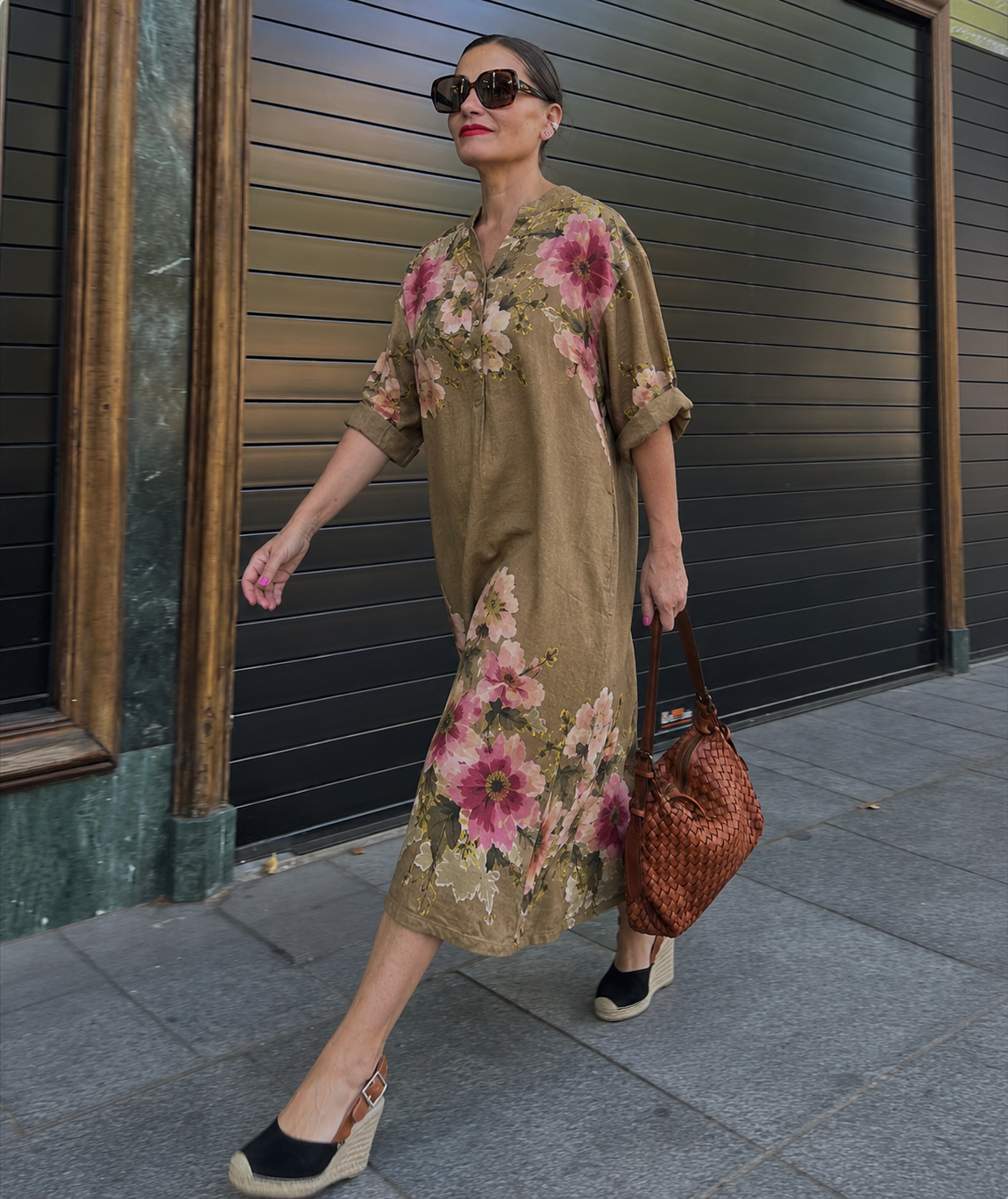 Vestido Kaftán Lino Pintado Estampado Floral
