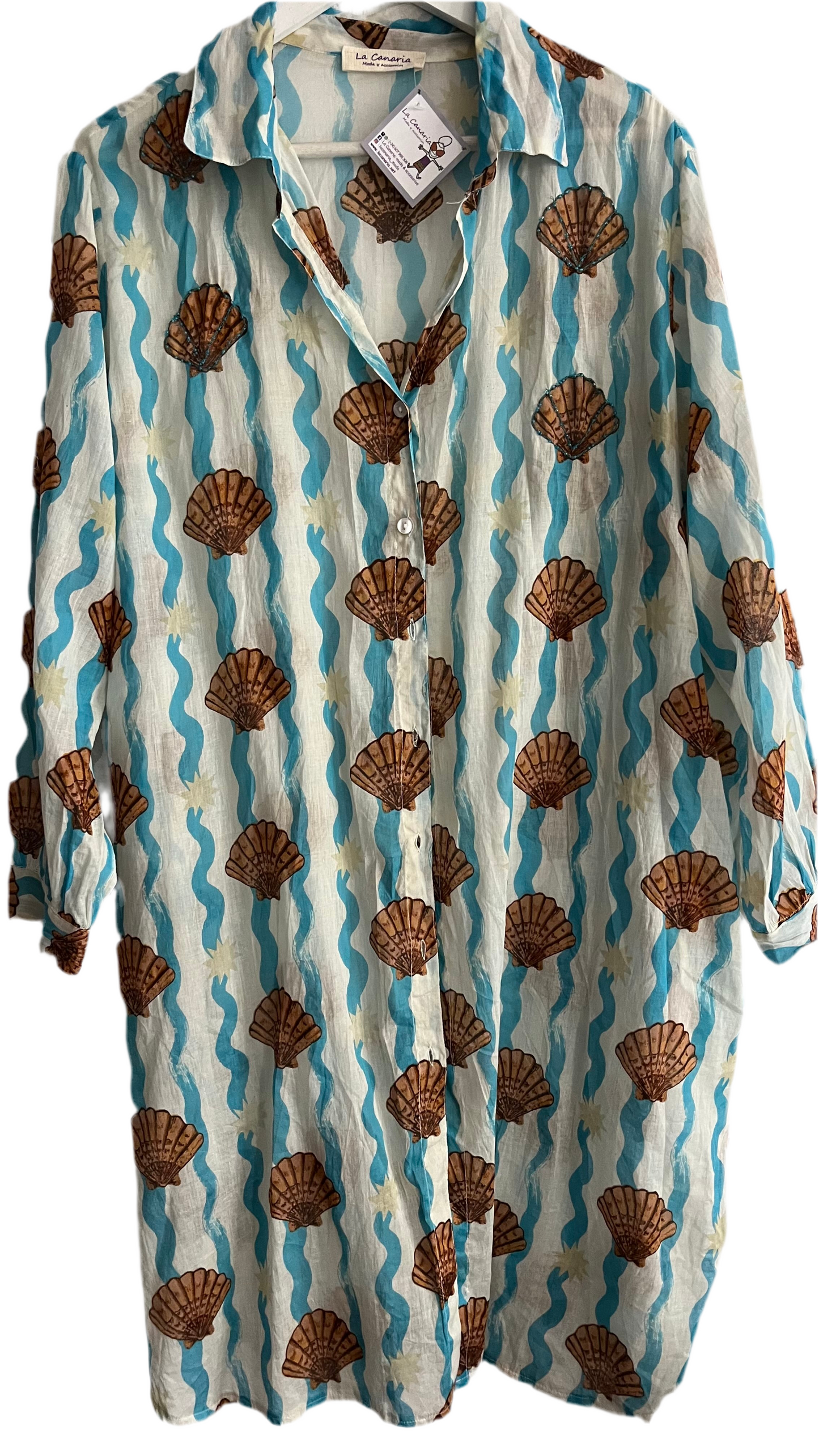 Vestido camisero conchas fondo blanco
