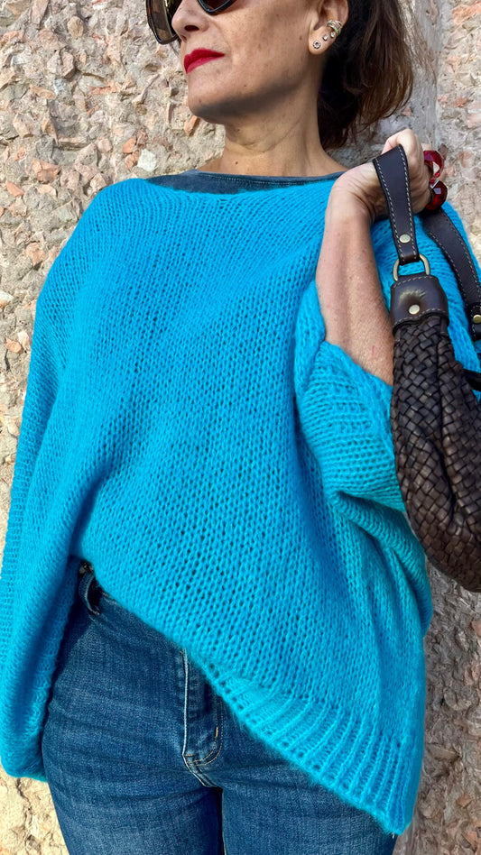 Jersey oversize de punto azul turquesa