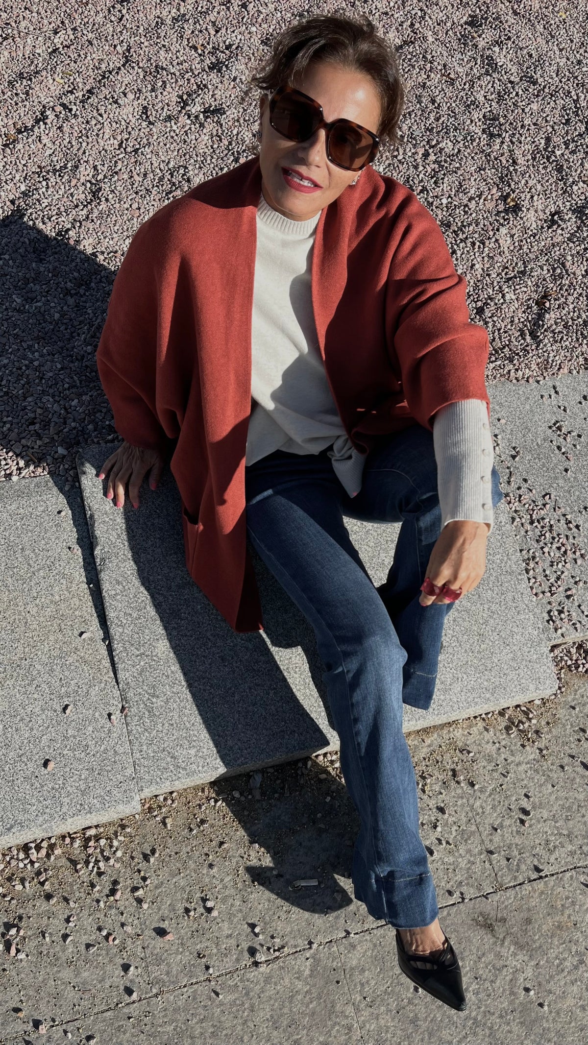 Chaqueta de punto con bolsillos – Teja