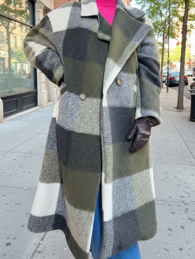 Abrigo de cuadros largo