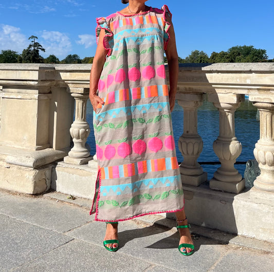Vestido largo jacquard de algodón multicolor con bolsillos
