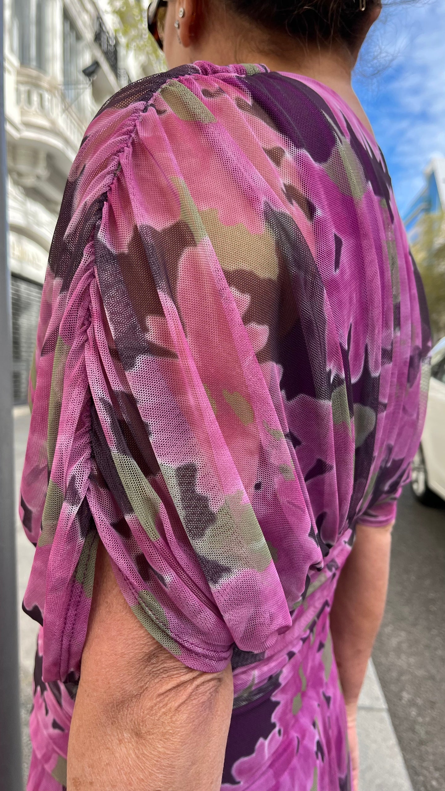 Vestido floral buganvilla punto elástico con forro interior