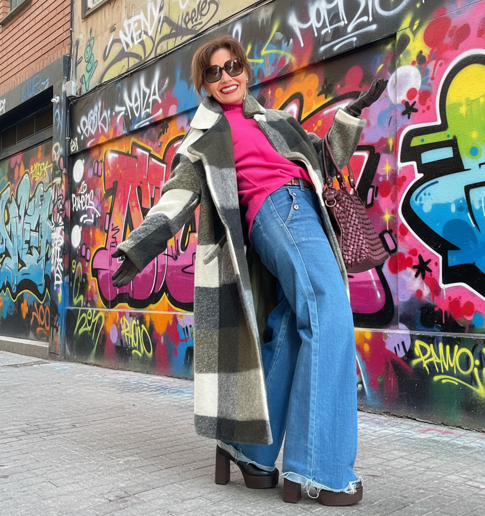 Abrigo de cuadros largo