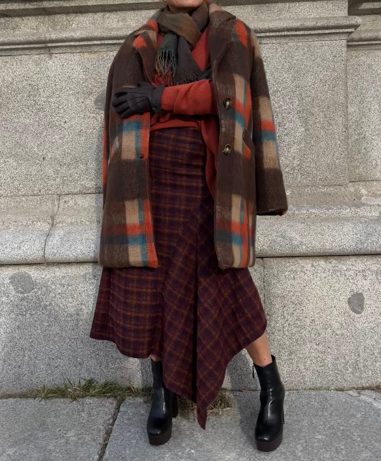 Falda midi Tartán Ciruela