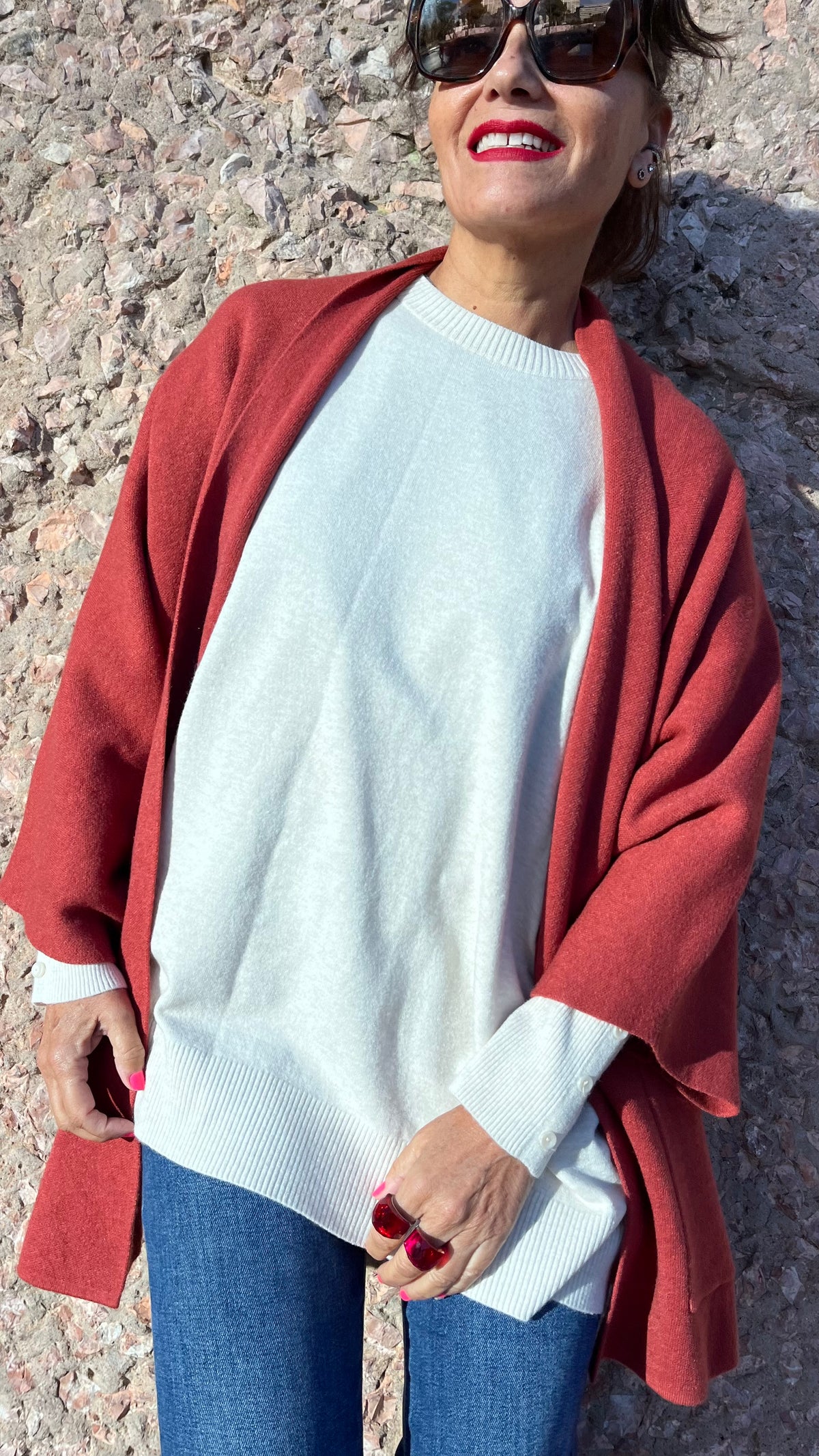 Chaqueta de punto con bolsillos – Teja
