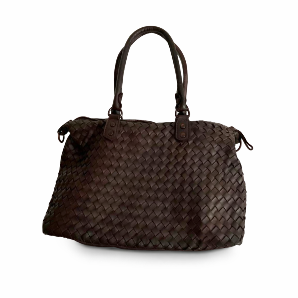 Bolso de piel trenzado marrón