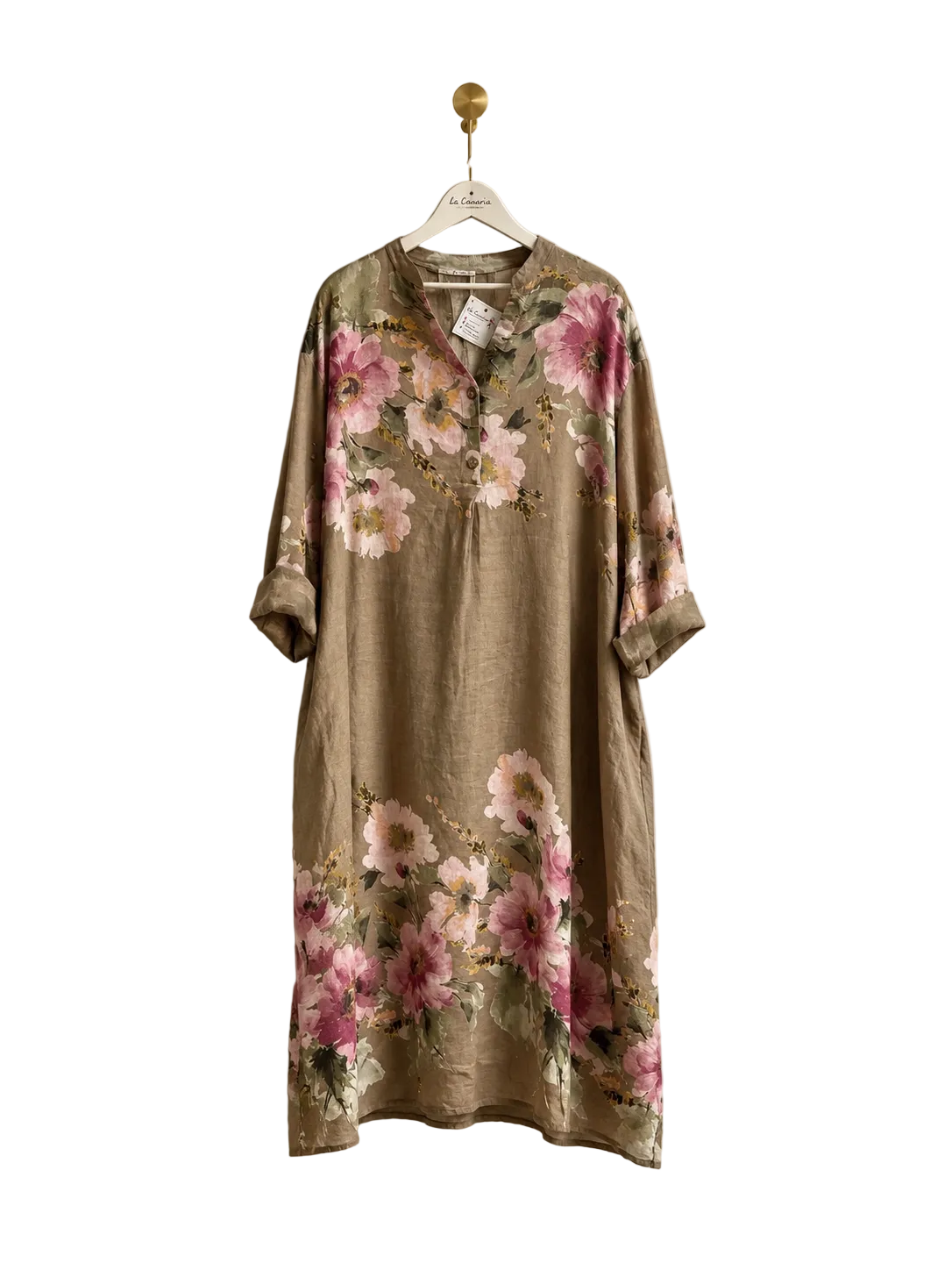 Vestido Kaftán Lino Pintado Estampado Floral