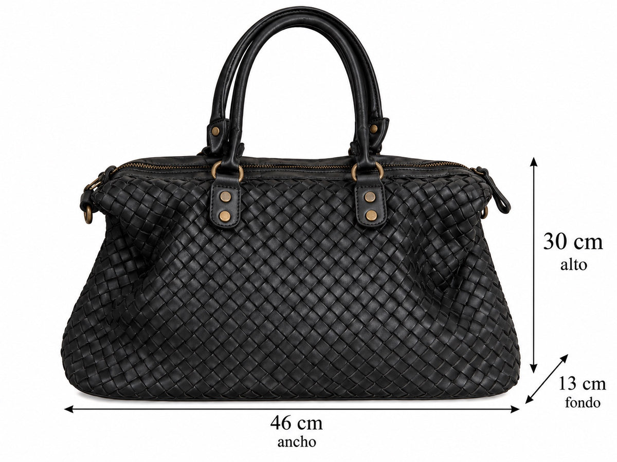 Bolso de piel negro La Canaria - medidas 46 x 30 x 13 cm
