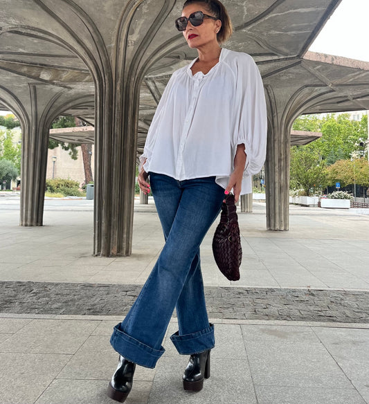 Camisa blanca de algodón talla única, vista frontal