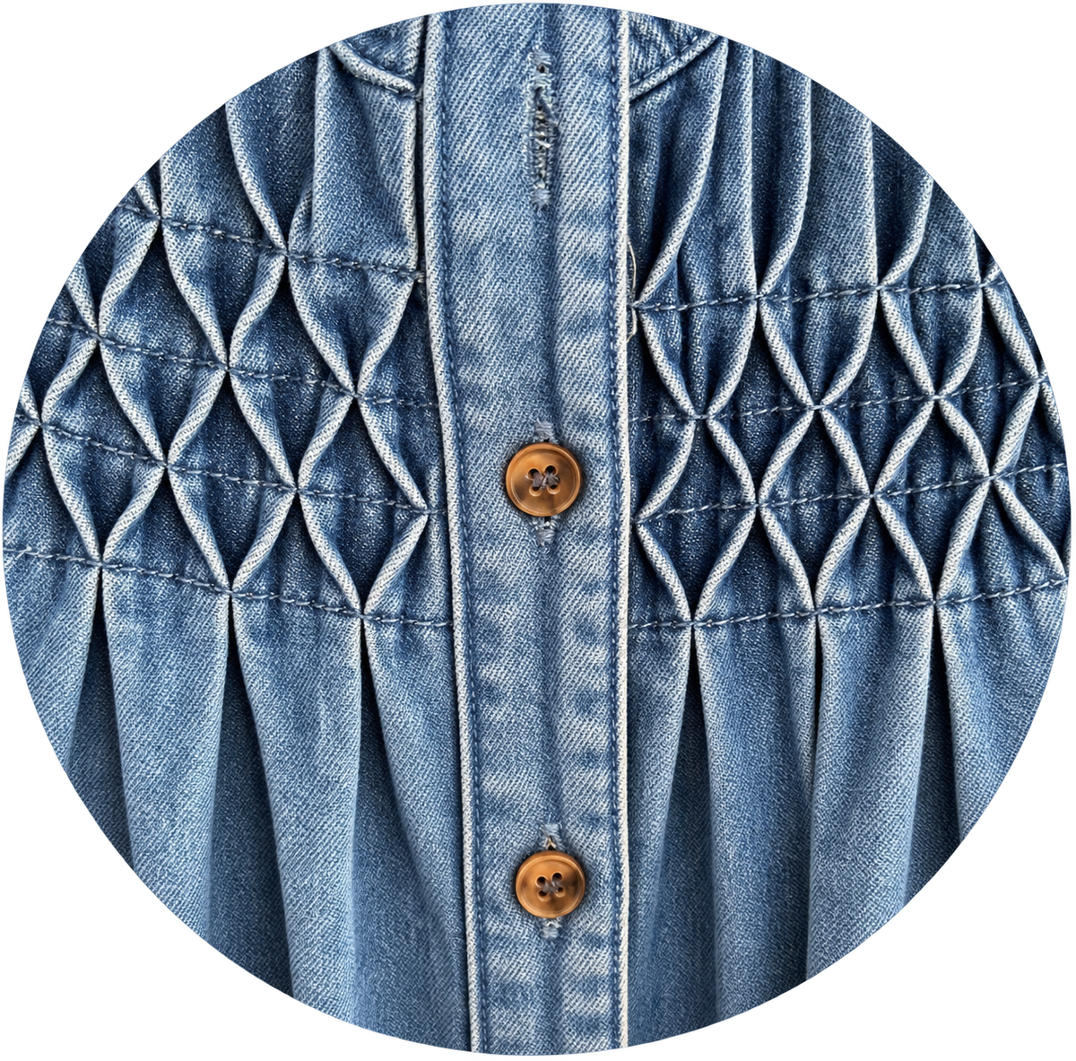 Detalle circular del nido de abeja y botones de la camisa vaquera