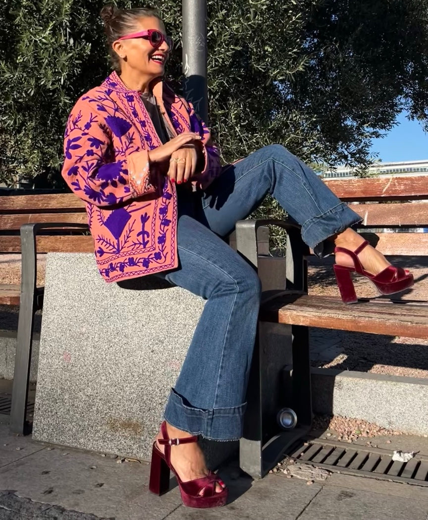 Chaqueta bordada de algodón rosa coral claro