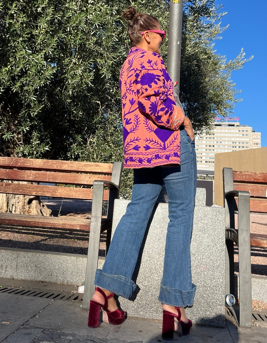 Chaqueta bordada de algodón rosa coral claro