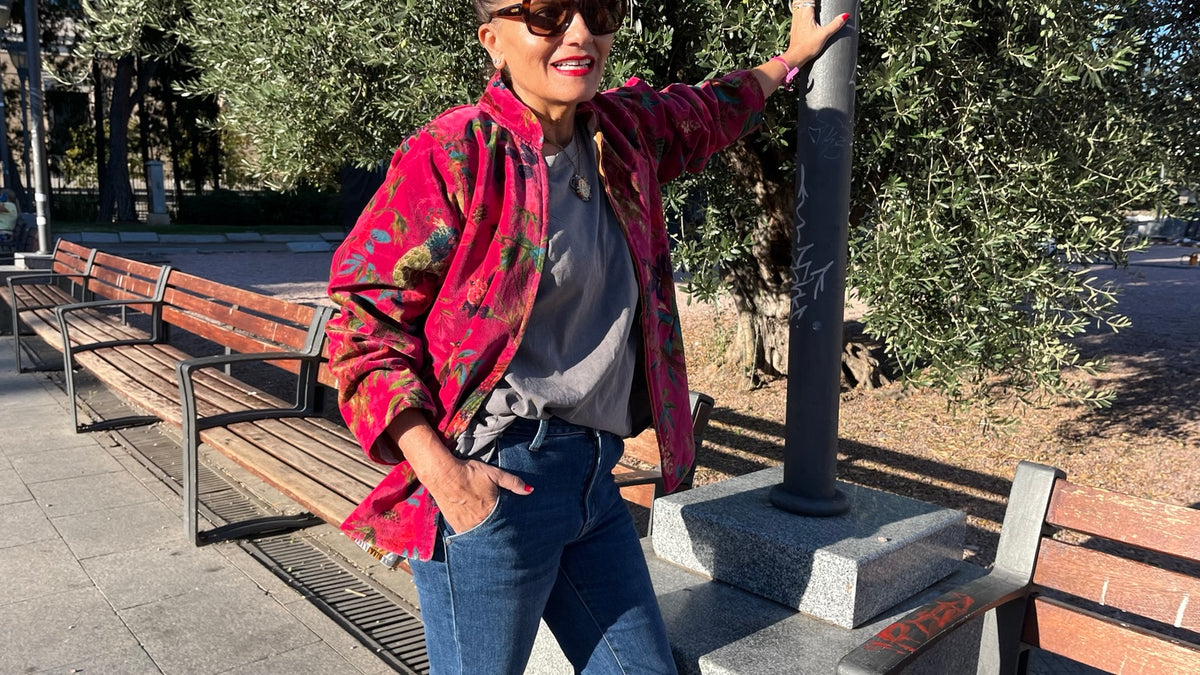 Chaqueta de terciopelo estampada - look completo