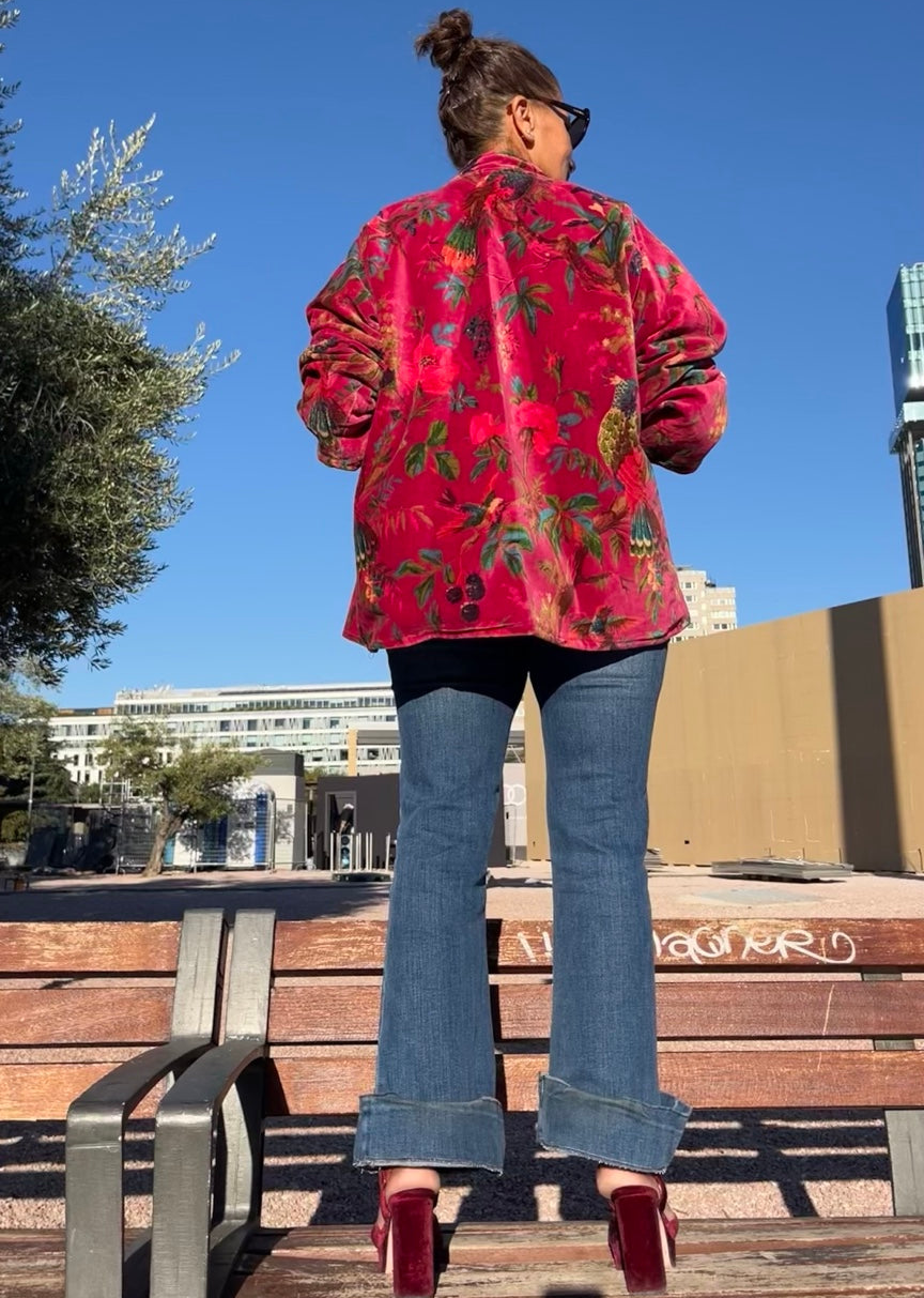 Chaqueta de terciopelo estampada fucsia