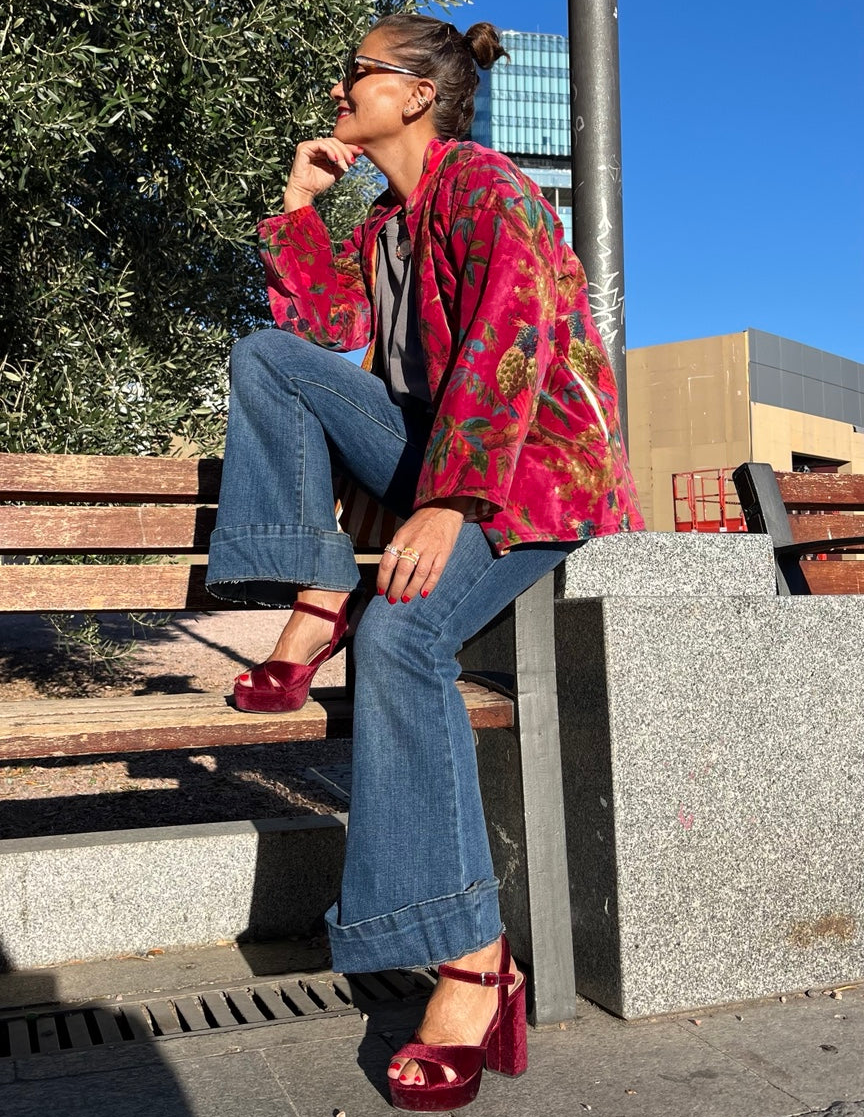 Chaqueta de terciopelo estampada fucsia