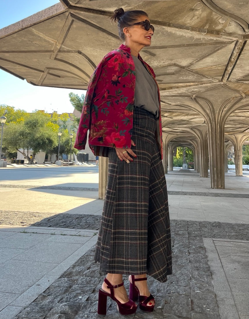 Chaqueta de terciopelo estampada fucsia
