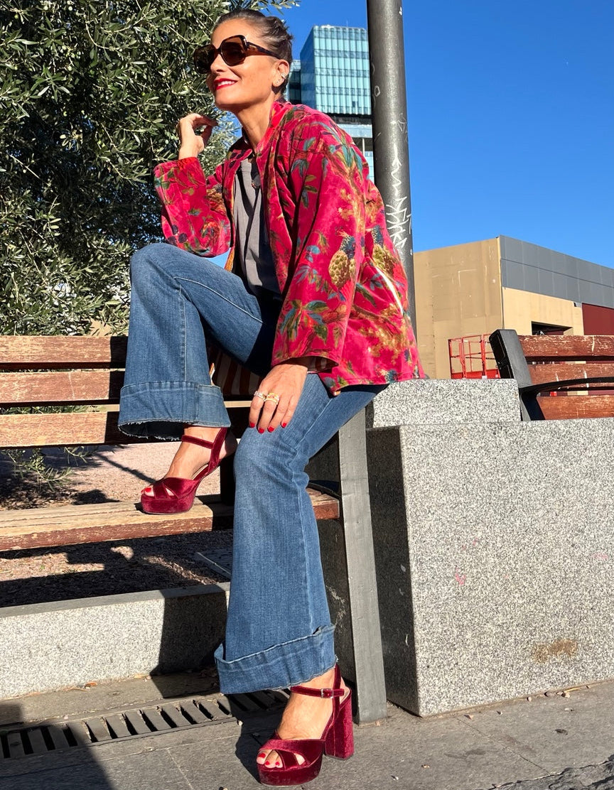 Chaqueta de terciopelo floral - look sentado