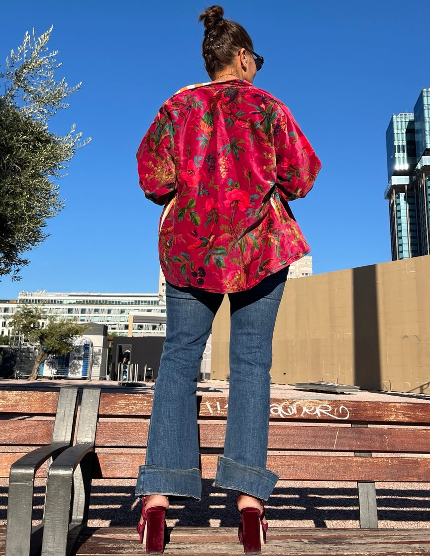 Chaqueta de terciopelo estampada fucsia