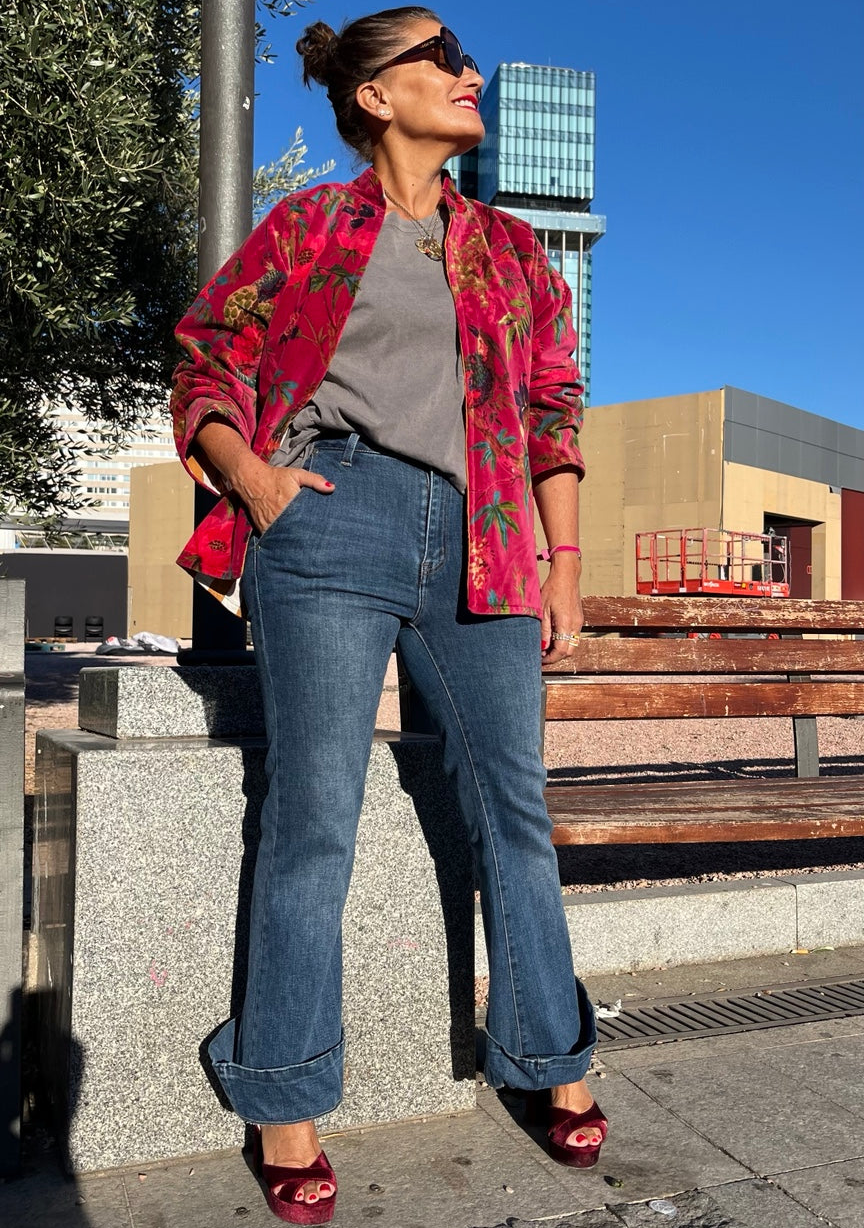 Chaqueta de terciopelo estampada fucsia
