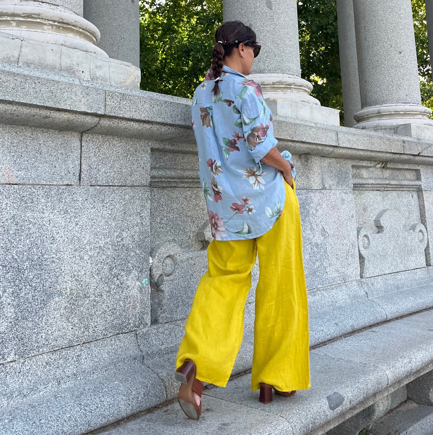 Pantalón largo de lino amarillo para mujer de La Canaria